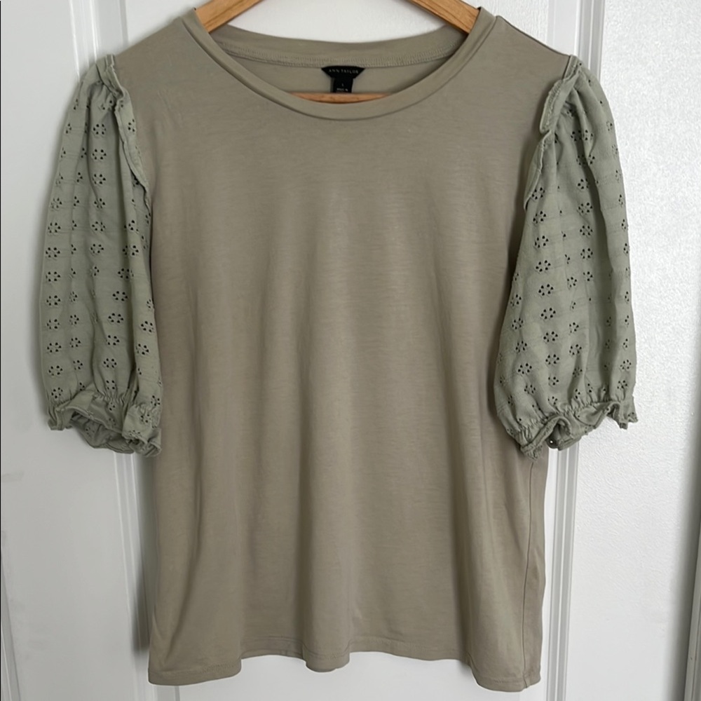 Ann Taylor Women's Olive Top with Eyelet Sleeves